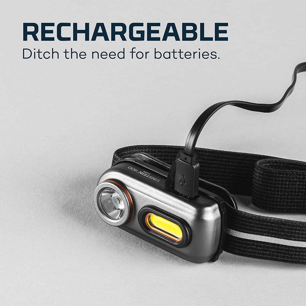 (2 Pack)  Einstein 400 Lumen COB LED Gray Rechargeable Headlamp